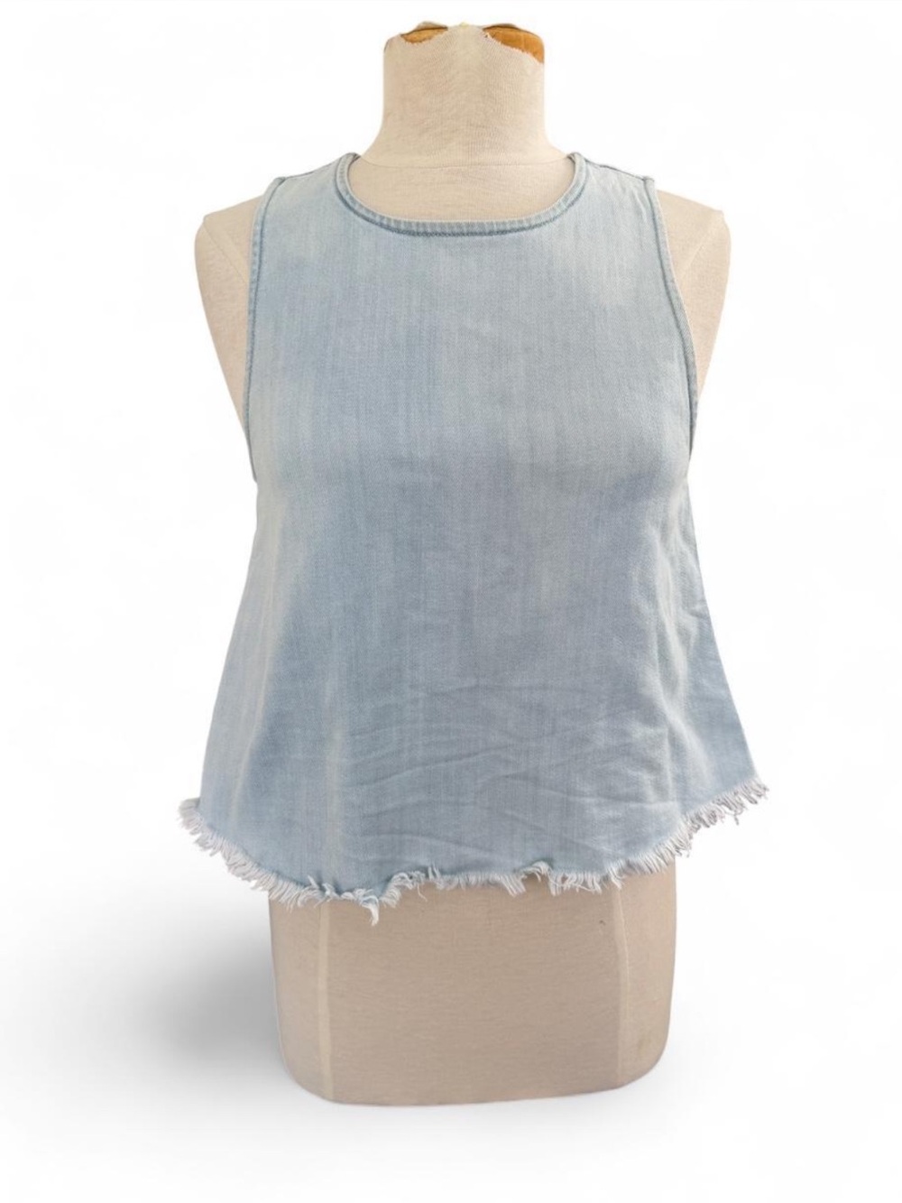 Aerie Light Wash Denim
Frayed Hem Back Slit Crop Tank Top Small